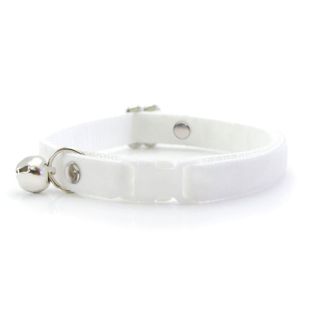 Cat Collar - "Velvet - Snowy White" - Breakaway Buckle or Non-Breakaway / Cat, Kitten + Small Dog Sizes