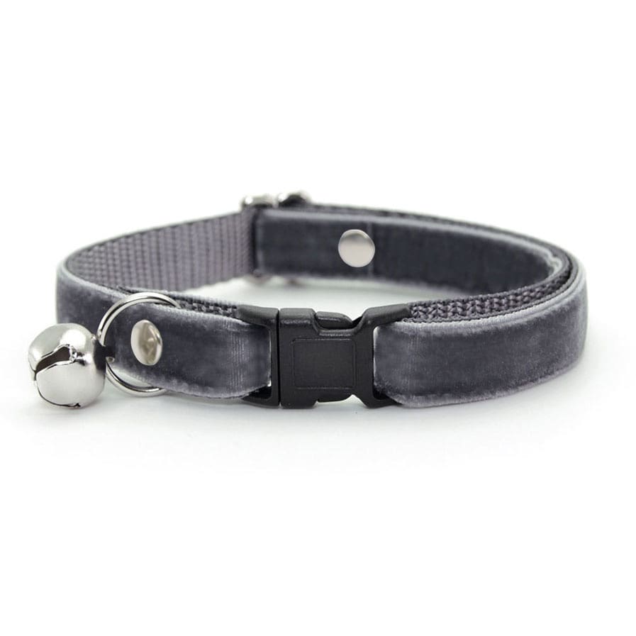 Cat Collar - "Velvet - Storm Gray" - Dark Grey Velvet - Breakaway Buckle or Non-Breakaway / Cat, Kitten + Small Dog Sizes