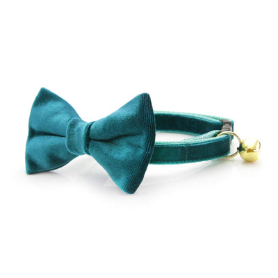 Cat Bow Tie - "Velvet - Ocean Teal" - Blue/Green Teal Velvet Bowtie / Wedding / For Cats + Small Dogs / Removable (One Size)