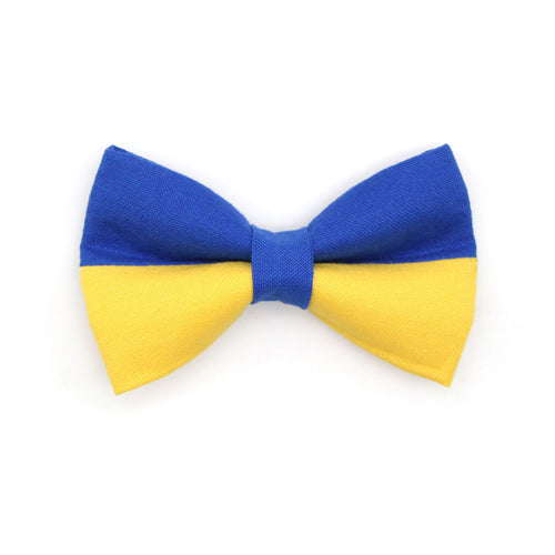 Pet Bow Tie - "We Stand With Ukraine" - Blue & Yellow Ukraine Flag Bow Tie / For Cats + Small Dogs (One Size)