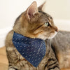 Pet Bandana - "Weekend" - Dark Denim Blue Chambray w/ Polka Dots Bandana for Cat Collar or Small Dog Collar / Wedding / Slide-on Bandana / Over-the-Collar (One Size)