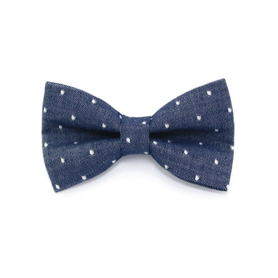 Pet Bow Tie - "Weekend" - Blue Chambray w/ Mini Dots - Detachable Bowtie for Cats + Dogs