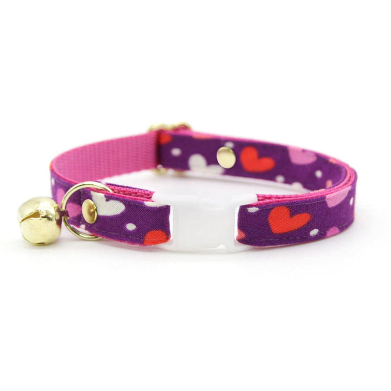 Cat Collar - "Wild At Heart" - Purple Heart Cat Collar / Valentine's Day / Breakaway Buckle or Non-Breakaway / Cat, Kitten + Small Dog Sizes