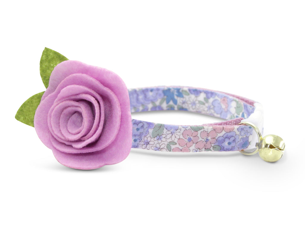 Cat Collar - "Willow" - Light Pink, Purple & Blue Floral Cat Collar - Breakaway Buckle or Non-Breakaway / Cat, Kitten + Small Dog Sizes