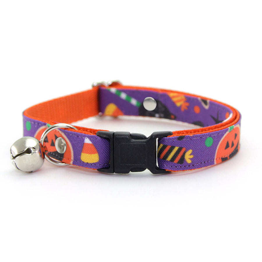 Halloween Cat Collar - "Witch's Brew" - Candy, Witch Hats & Pumpkins Cat Collar - Breakaway Buckle or Non-Breakaway / Cat, Kitten + Small Dog Sizes