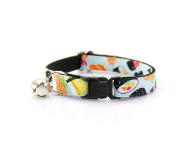 Bow Tie Cat Collar Set - "Sushi Date" - Sushi Cat Collar + Bow Tie (Removable) / Breakaway or Non-Breakaway