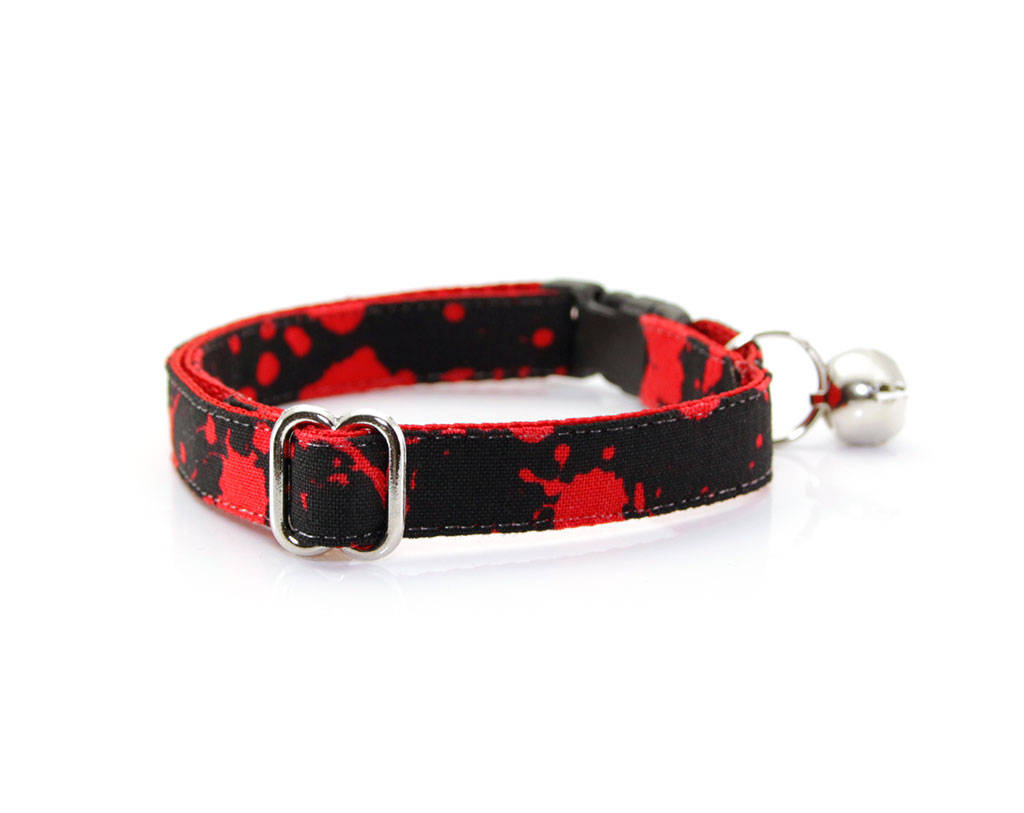 Halloween Cat Collar - "Dracula" - Vampire, American Psycho, Horror Fans - Red Blood Spatters on Black - Breakaway Buckle or Non-Breakaway