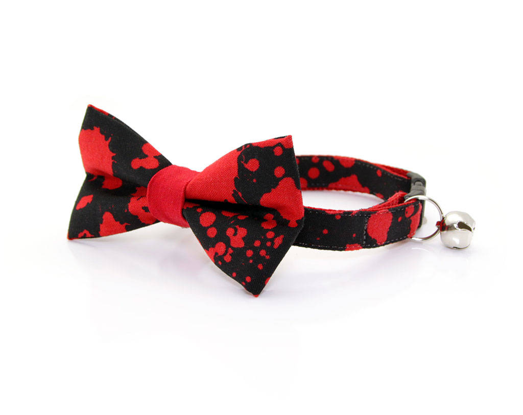 Halloween Cat Collar - "Dracula" - Vampire, American Psycho, Horror Fans - Red Blood Spatters on Black - Breakaway Buckle or Non-Breakaway