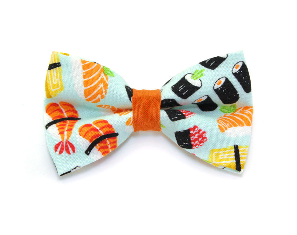 Cat Collar - "Sushi Date" - Delicious Tuna & Salmon Delights - Breakaway Buckle or Non-Breakaway - Cat, Kitten + Small Dog Sizes