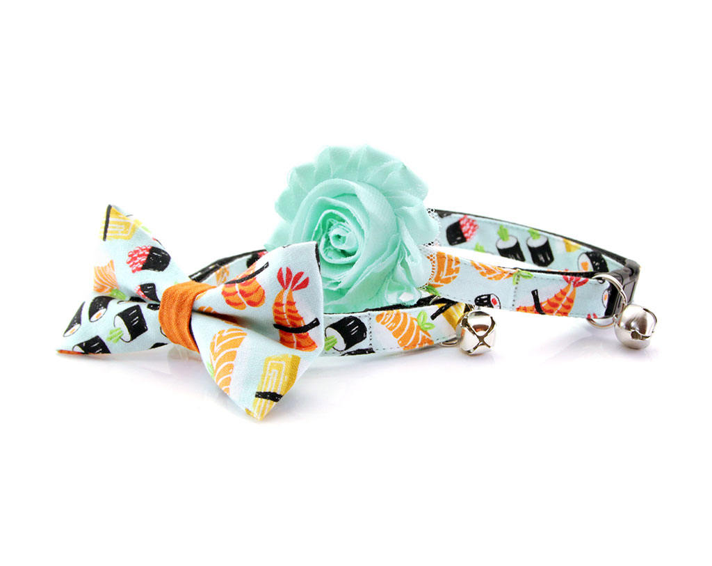 Sushi Cat Bow Tie - "Sushi Date" - Bow Tie for Cat, Kitten or Small Dog - Removable, One Size