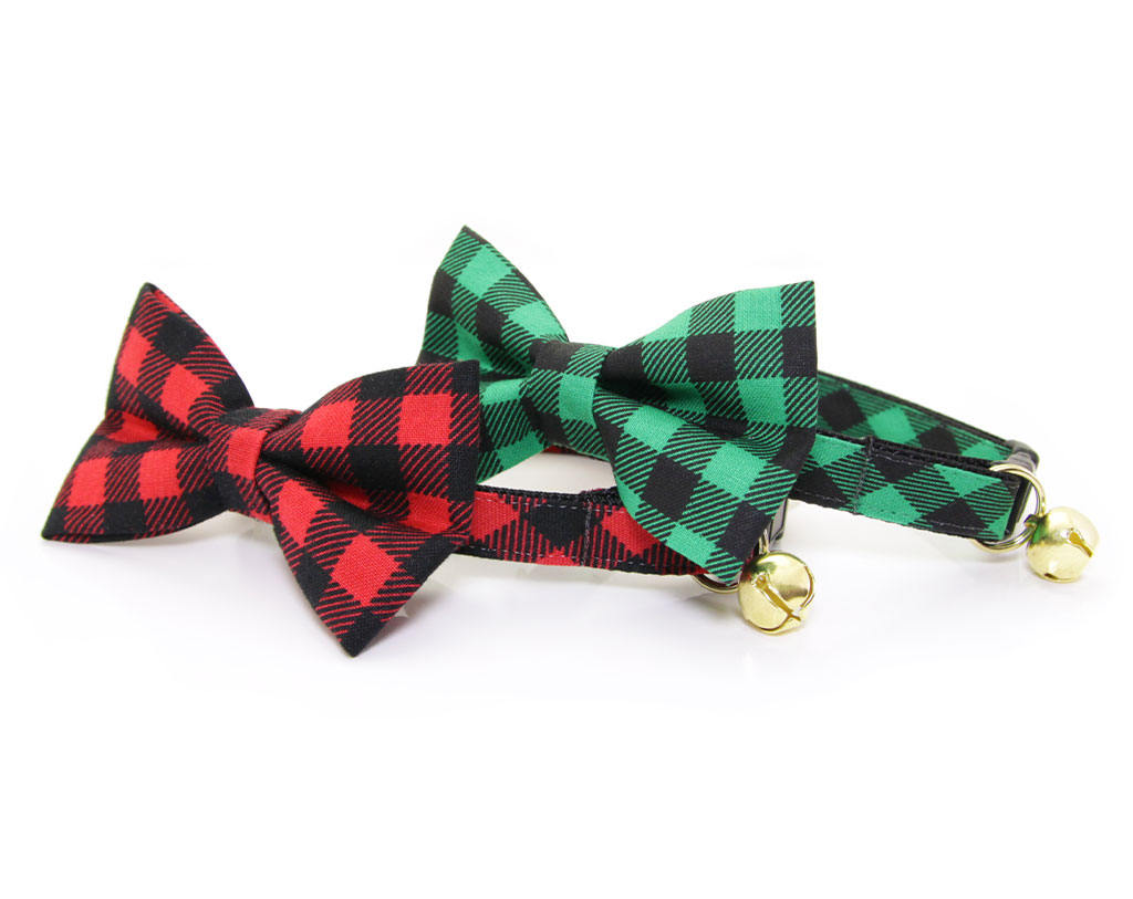 Cat Collar - "Cozy Cabin Red" - Buffalo Plaid Collar - Breakaway Buckle or Non-Breakaway - Cat + Small Dog Sizes