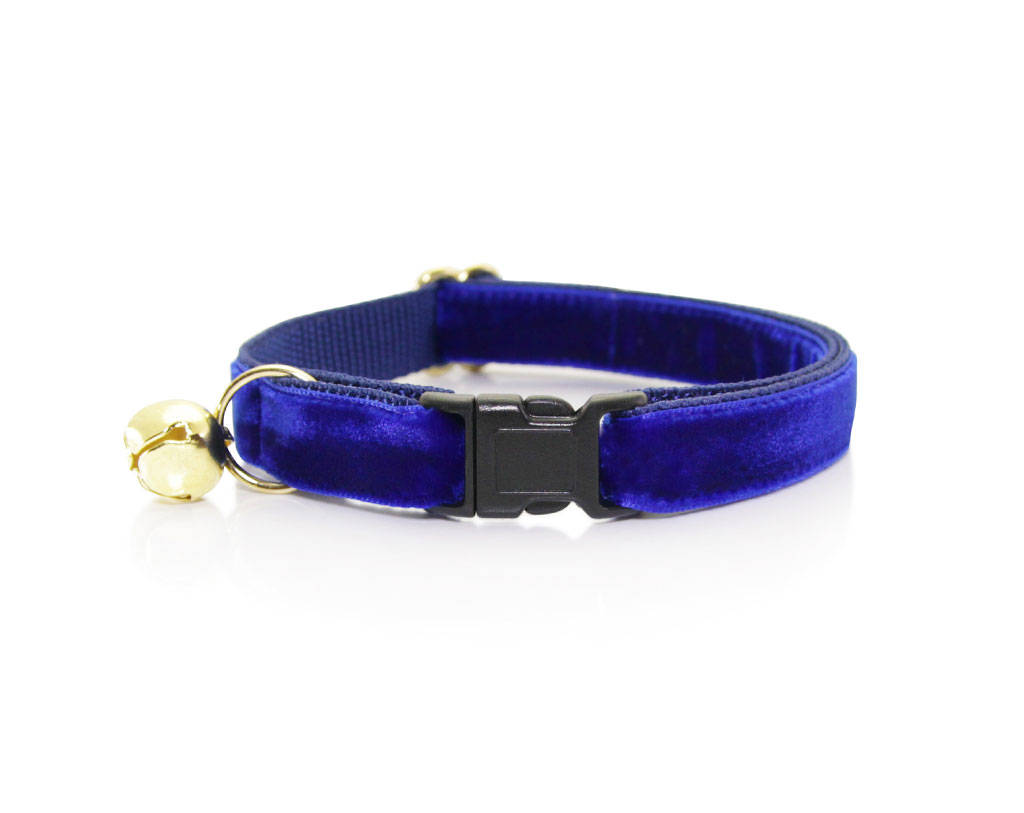 Bow Tie Cat Collar Set - "Velvet - Sapphire Blue" - Velvet Cat Collar + Blue Velvet Bow Tie (Removable) / Breakaway Collar or Non-Breakaway