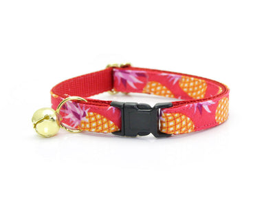 Bow Tie Cat Collar Set - "Pineapple Berry" - Tropical Punch Red Cat Collar + Matching Bow Tie (Removable)