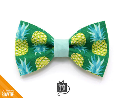 Tropical Cat Bow Tie - "Pineapple Aqua" - Green Cat Collar Bow Tie / Kitten Bow Tie / Small Dog Bowtie / Fruit / Removable (One Size)