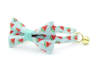 Fruit Cat Bow Tie - "Watermelon Pops" - Mint Cat Collar Bow Tie / Kitten Bow Tie / Small Dog Bowtie / Summer / Removable (One Size)
