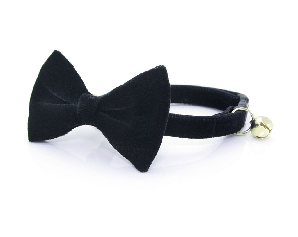 Cat Collar - "Velvet - Onyx" - Black Velvet Cat Collar - Breakaway Buckle or Non-Breakaway / Cat, Kitten + Small Dog Sizes