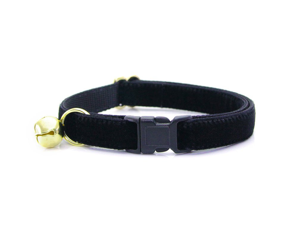 Cat Collar + Flower Set - "Velvet - Onyx" - Black Velvet Cat Collar w /  "Ivory" Felt Flower (Detachable)