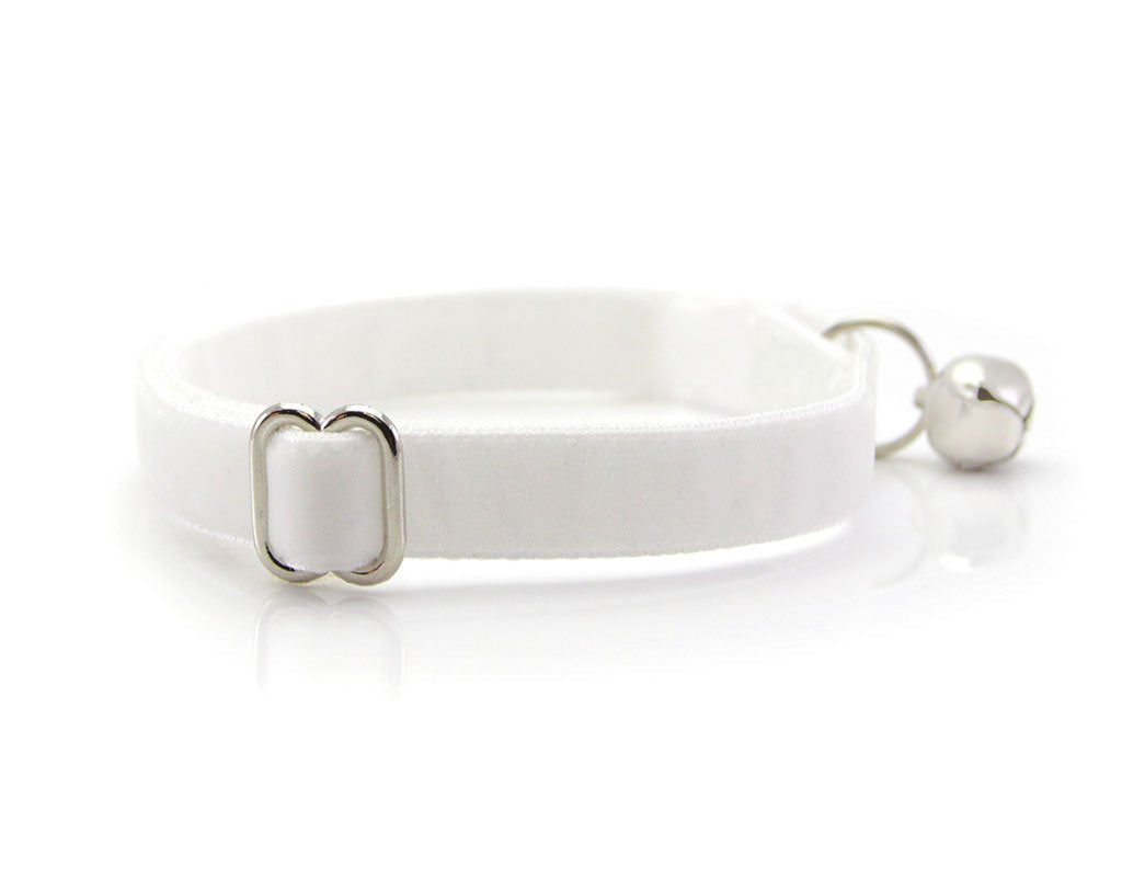 Cat Collar + Flower Set - "Velvet - Snowy White" - Velvet Solid Color Cat Collar w/ Ivory Felt Flower (Detachable)