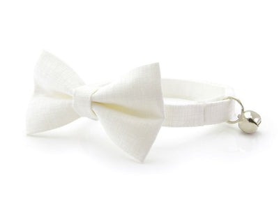 Wedding Pet Bow Tie - "Alabaster White" - Solid Color Linen Textured - Cat Collar Bow Tie / Kitten Bow Tie / Small Dog Bow Tie - Removable (One Size)