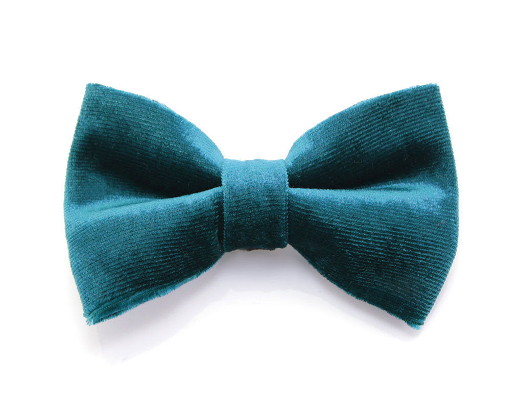 Bow Tie Cat Collar Set - "Velvet - Ocean Teal" - Blue/Green Teal Velvet Cat Collar w/ Matching Velvet Bow Tie (Removable)