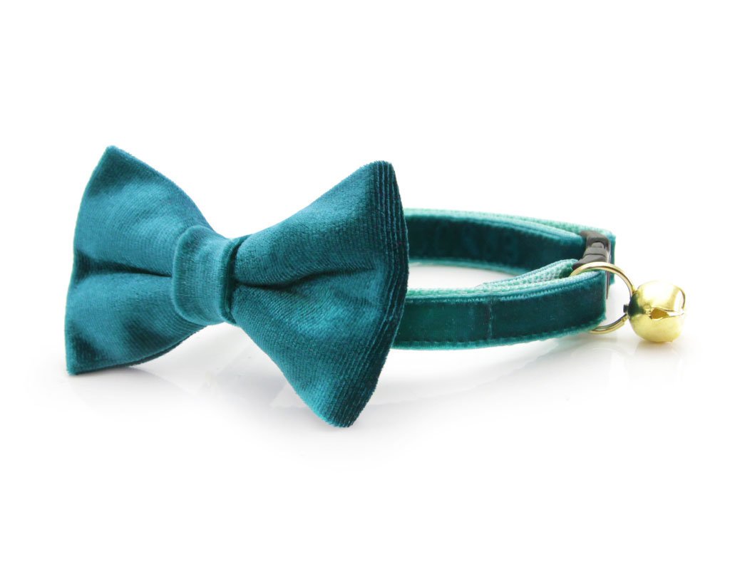 Cat Collar - "Velvet - Ocean Teal" - Blue-Green Luxe Velvet - Breakaway Buckle or Non-Breakaway / Cat, Kitten + Small Dog Sizes