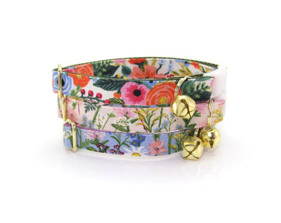 Cat Collar + Flower Set - "Garden Party" - Rifle Paper Co® Floral Cat Collar w/ "Fuchsia" Felt Flower (Detachable)
