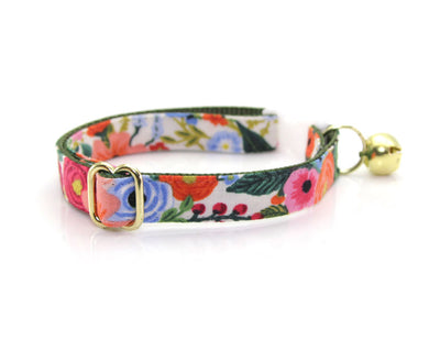 Cat Collar + Flower Set - "Garden Party" - Rifle Paper Co® Floral Cat Collar w/ "Fuchsia" Felt Flower (Detachable)