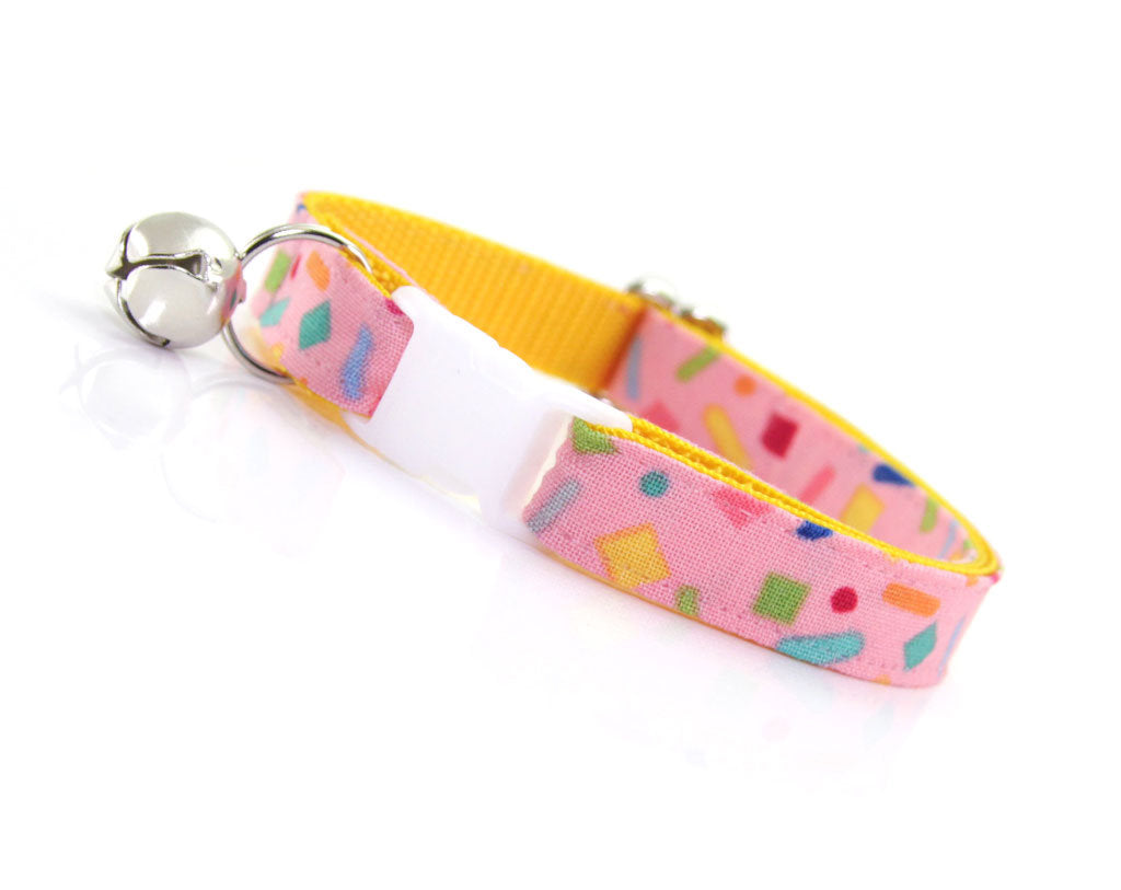 Bow Tie Cat Collar Set - "Confetti Sprinkles" - Pink Cat Collar w/ Matching Bow Tie (Removable)