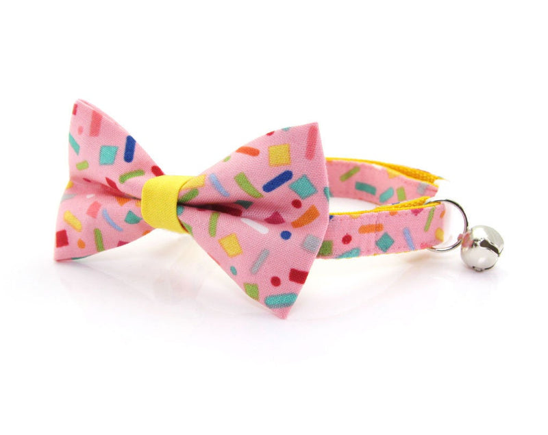 Bow Tie Cat Collar Set - "Confetti Sprinkles" - Pink Cat Collar w/ Matching Bow Tie (Removable)