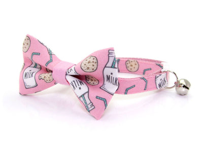 Cat Collar - "Cookies and Milk - Pink" - Breakaway Buckle or Non-Breakaway / Cat, Kitten + Small Dog Sizes