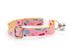 Cat Collar + Flower Set - "Confetti Sprinkles" - Pink Cat Collar w/ "Mint" Felt Flower (Detachable)