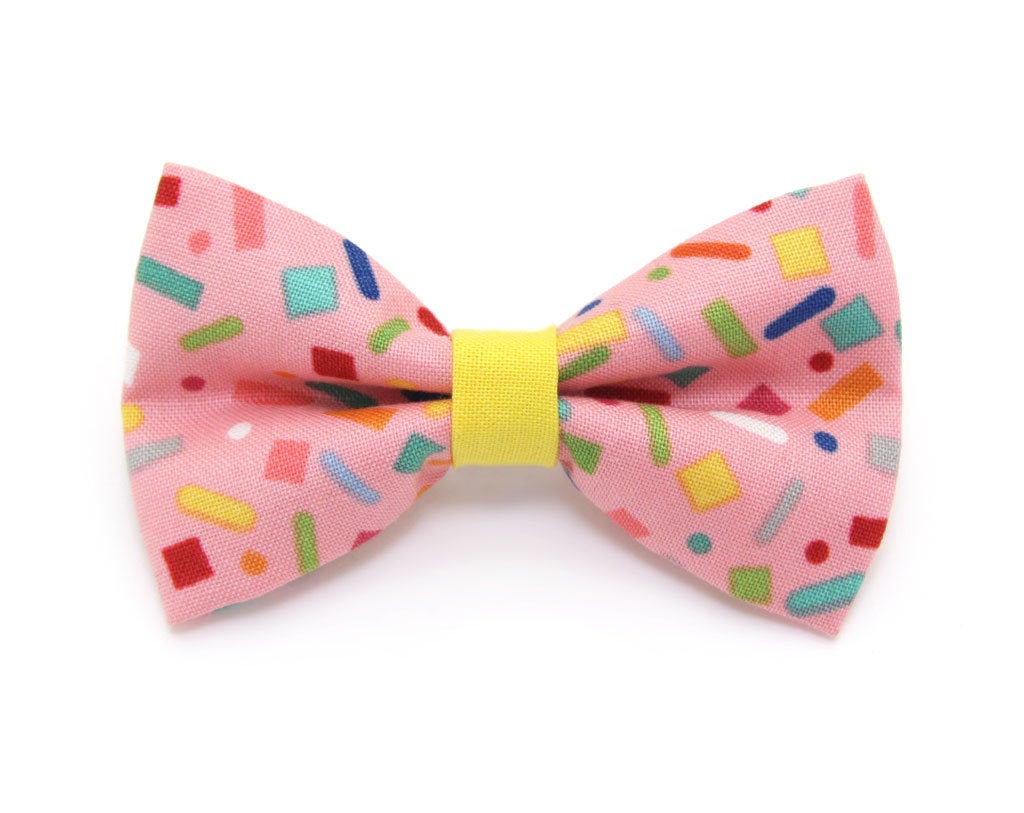 Bow Tie Cat Collar Set - "Confetti Sprinkles" - Pink Cat Collar w/ Matching Bow Tie (Removable)