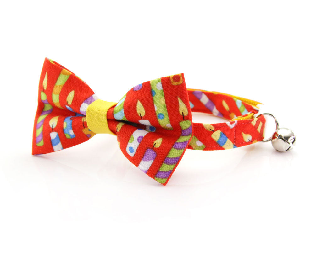 Cat Collar - "Birthday Candles" - Red Cat Collar - Breakaway Buckle or Non-Breakaway / Cat, Kitten + Small Dog Sizes