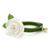 Cat Collar + Flower Set - "Velvet - Leaf Green" - Olive Green Velvet Cat Collar w/ Ivory Felt Flower (Detachable)