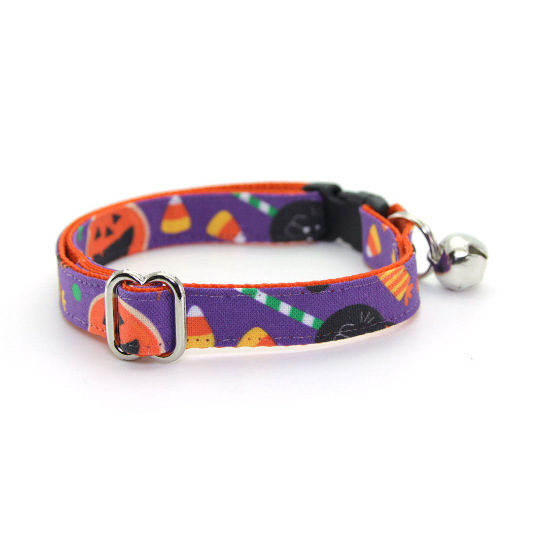 Cat Collar + Flower Set - "Witch's Brew" - Halloween Cat Collar w/ Orange Felt Flower (Detachable)