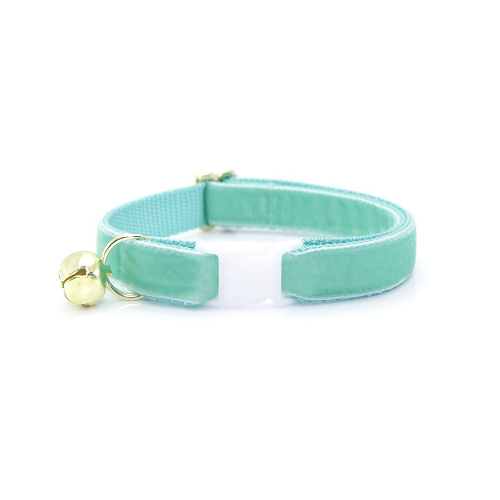 Bow Tie Cat Collar Set - "Velvet - Mint" - Robin's Egg Velvet Cat Collar w/ Matching Bowtie (Removable) / Wedding