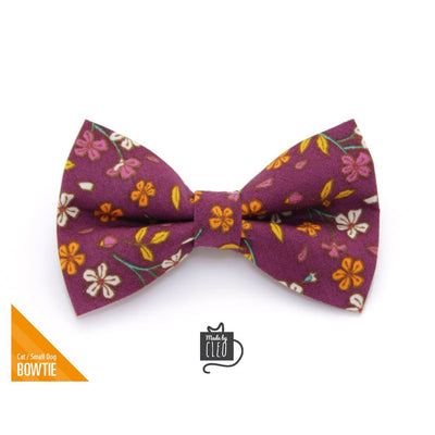 Pet Bow Tie - "Spiced Plum" - Wine Purple Floral Bowtie / For Cats + Small Dogs / Removable (One Size)