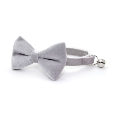 Pet Bow Tie - "Velvet - Pale Gray" - Light Grey Velvet Bowtie / Wedding / For Cats + Small Dogs / Removable (One Size)