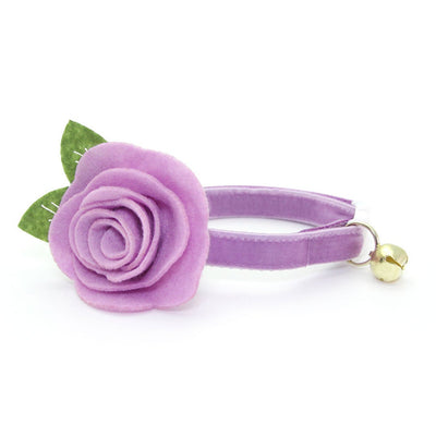 Cat Collar + Flower Set - "Velvet - Lavender" - Light Purple Velvet Cat Collar w/ Lavender Felt Flower (Detachable)