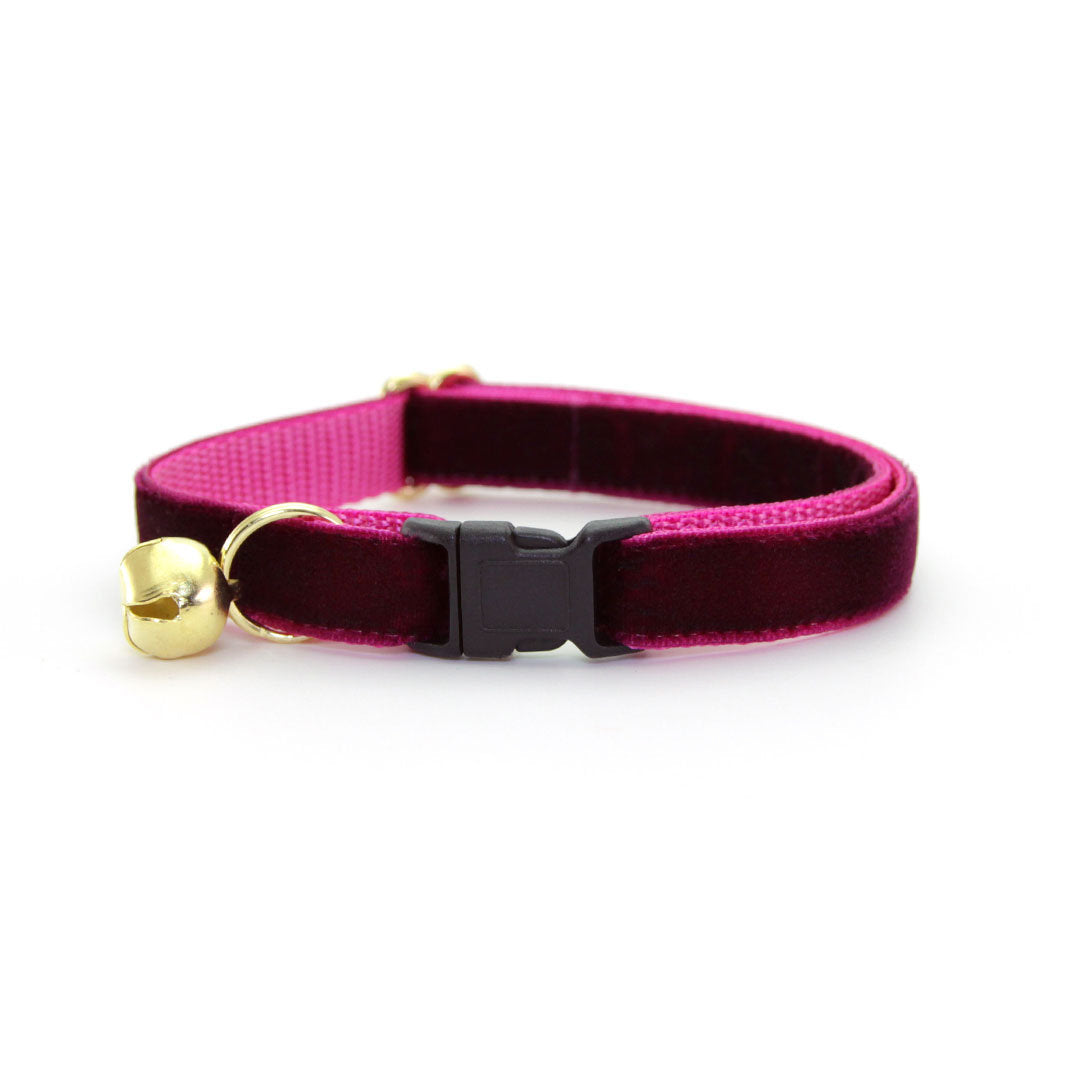 Cat Collar + Flower Set - "Velvet - Merlot" - Wine Velvet Cat Collar w/ Lavender Felt Flower (Detachable)