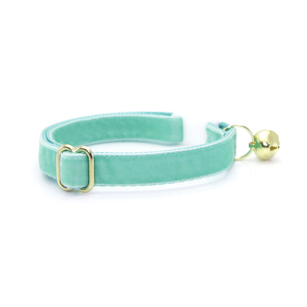 Cat Collar + Flower Set - "Velvet - Mint" - Robin's Egg Cat Collar w/ Mint Felt Flower (Detachable)