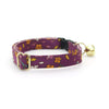 Cat Collar + Flower Set - "Spiced Plum" - Wine Purple Floral Cat Collar w/ Lavender Felt Flower (Detachable)