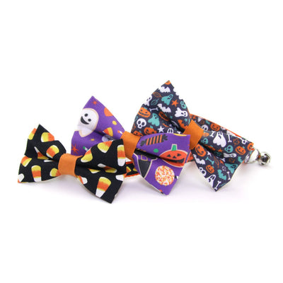 Cat Collar + Flower Set - "Witch's Brew" - Halloween Cat Collar w/ Orange Felt Flower (Detachable)