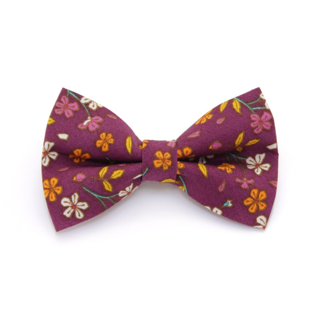 Bow Tie Cat Collar Set - "Spiced Plum" - Wine Purple Floral Cat Collar w/ Matching Bowtie (Removable)
