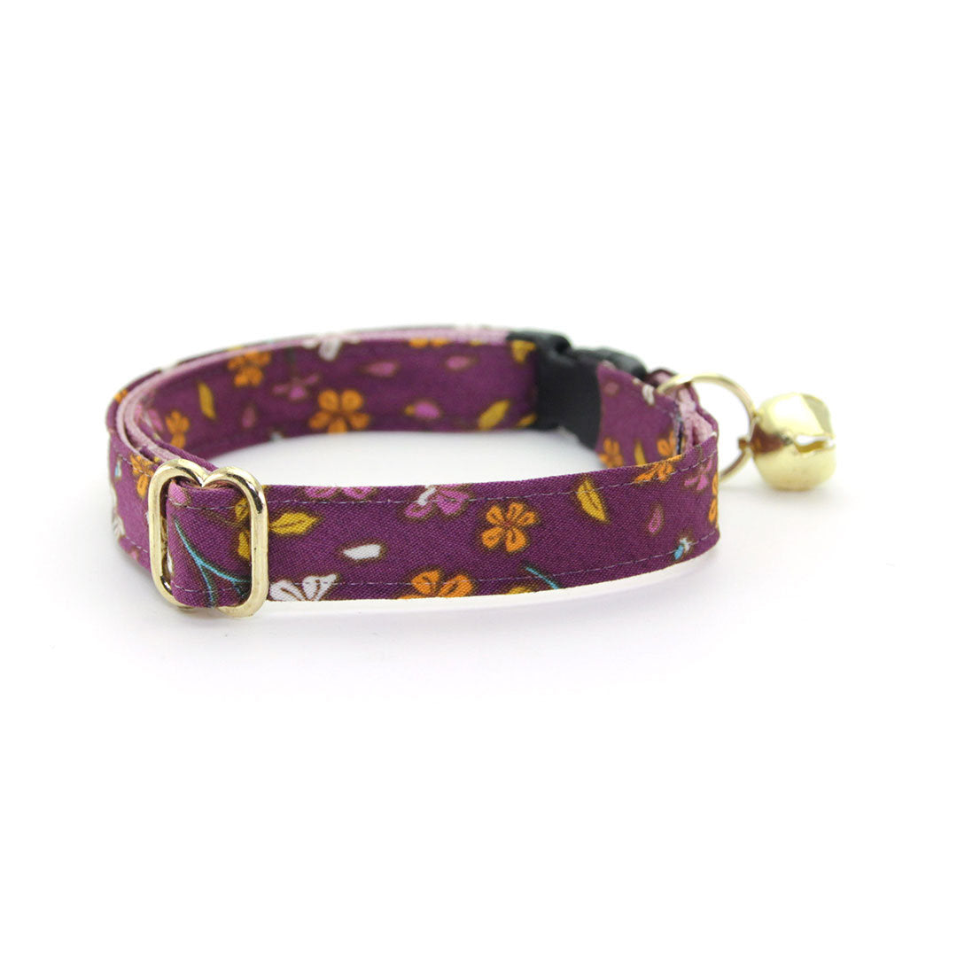 Bow Tie Cat Collar Set - "Spiced Plum" - Wine Purple Floral Cat Collar w/ Matching Bowtie (Removable)