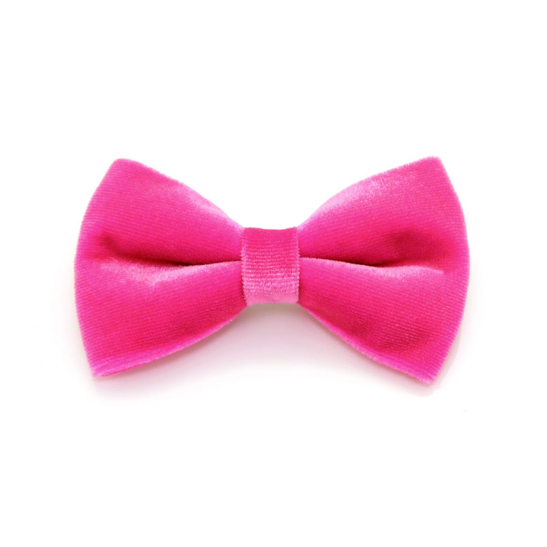 Bow Tie Cat Collar Set - "Velvet - Azalea" - Magenta Pink Velvet Cat Collar w/ Matching Bowtie (Removable) / Wedding