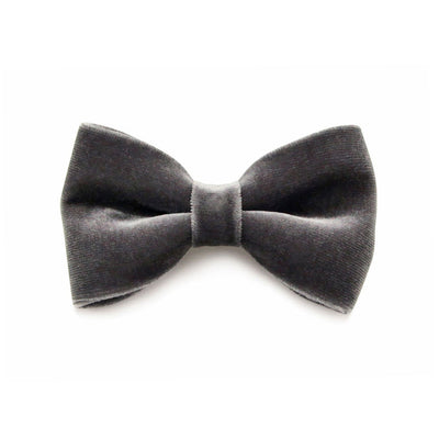 Bow Tie Cat Collar Set - "Velvet - Storm Gray" - Dark Grey Velvet Cat Collar w/ Matching Bowtie (Removable) / Wedding