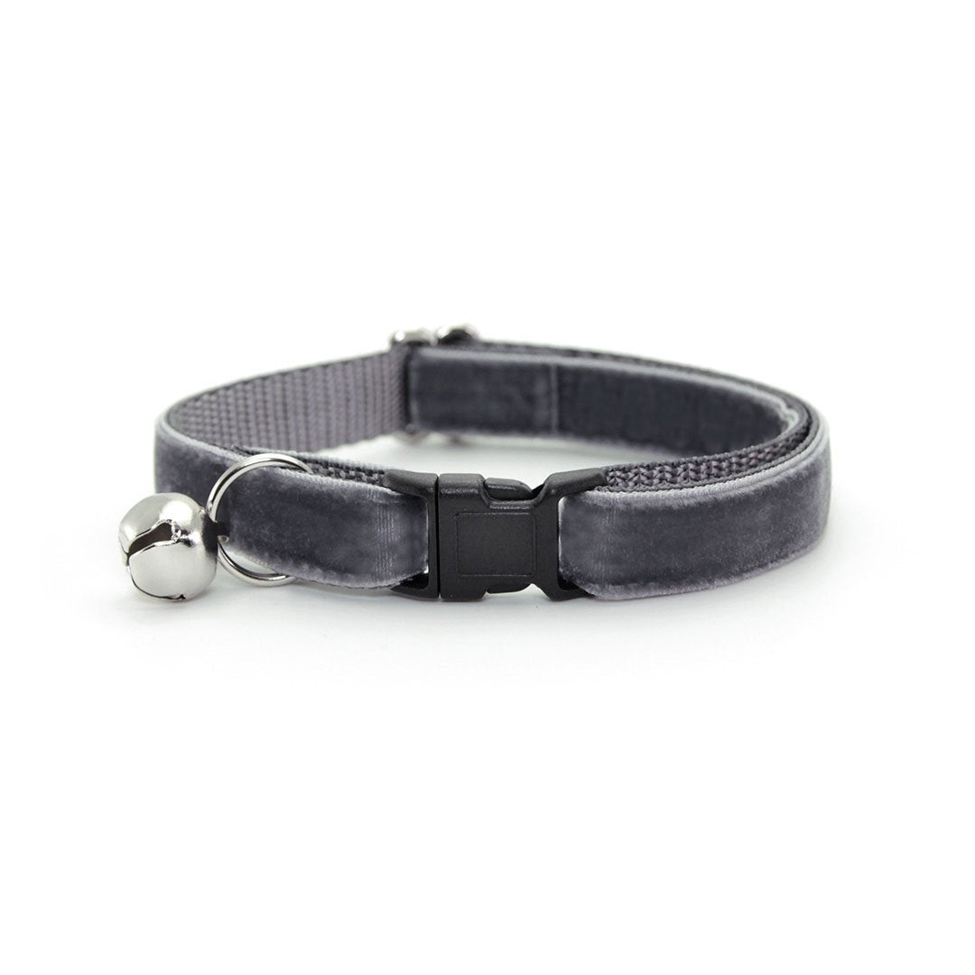 Bow Tie Cat Collar Set - "Velvet - Storm Gray" - Dark Grey Velvet Cat Collar w/ Matching Bowtie (Removable) / Wedding