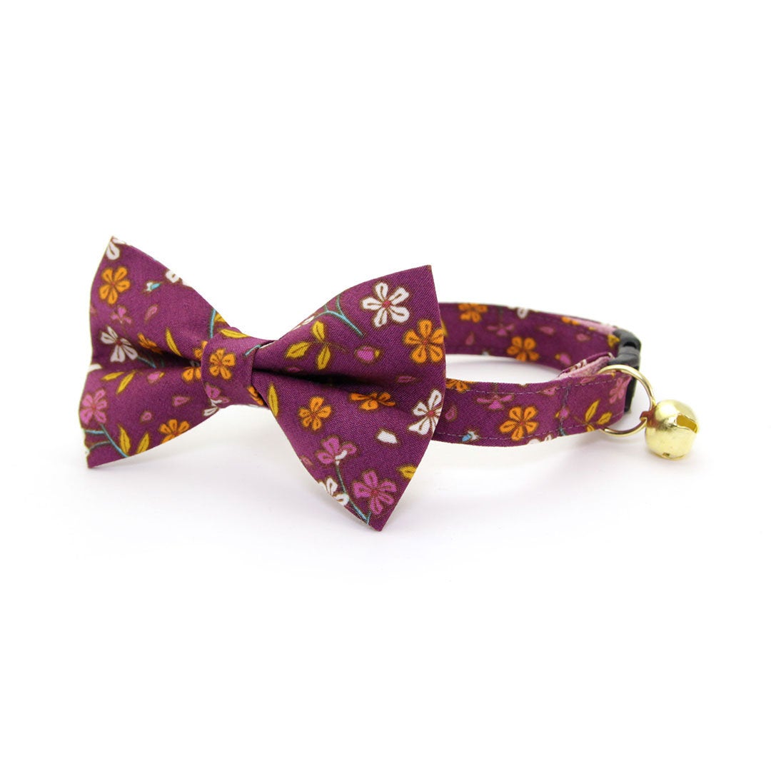 Floral Cat Collar - "Spiced Plum" - Wine Purple Collar - Breakaway Buckle or Non-Breakaway / Cat, Kitten + Small Dog Sizes
