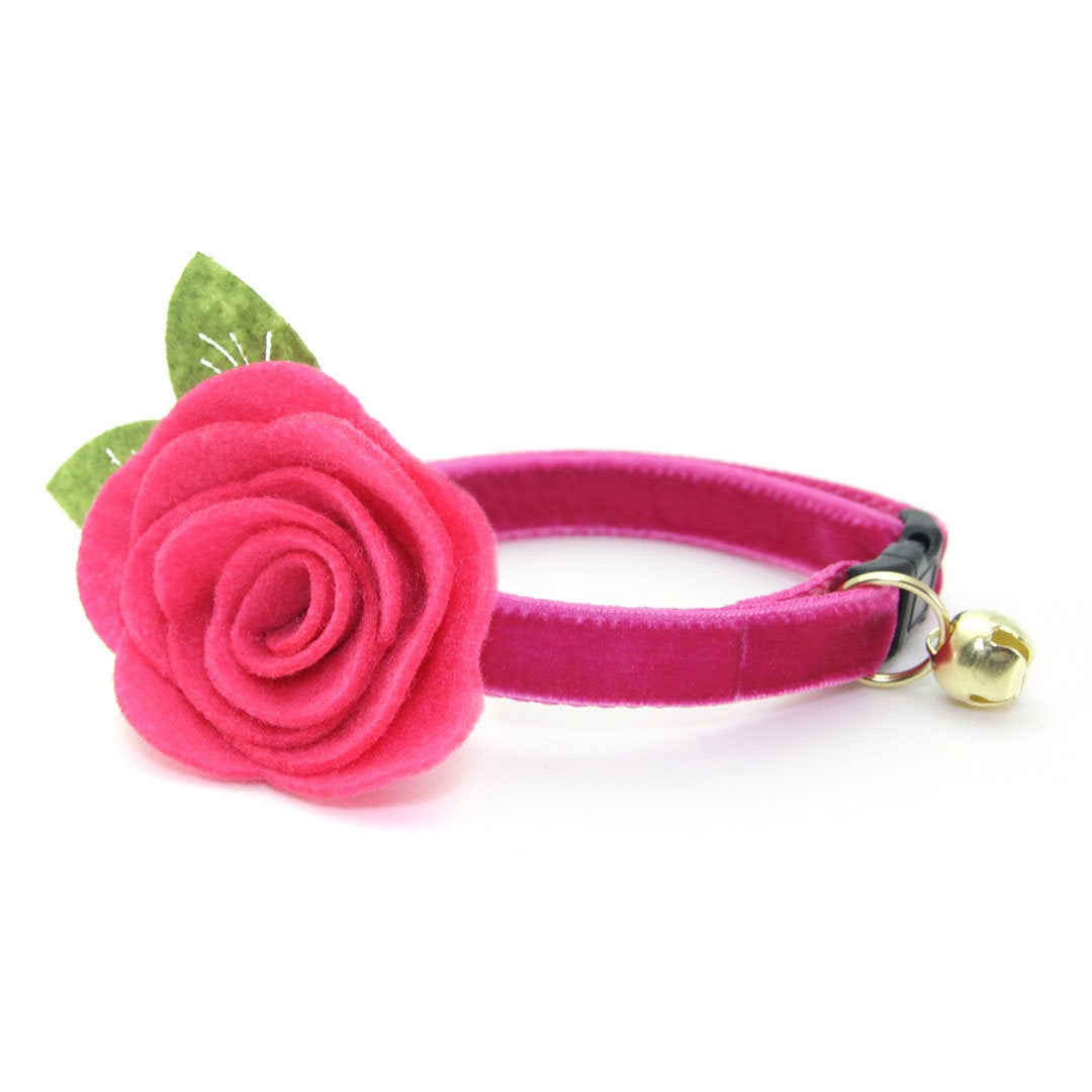 Cat Collar - "Velvet - Azalea" - Magenta Pink Velvet - Breakaway Buckle or Non-Breakaway / Cat, Kitten + Small Dog Sizes